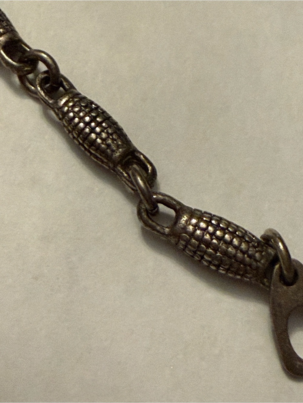 Antique Art Deco textured Torpedo bead bar-link watch chain necklace Military